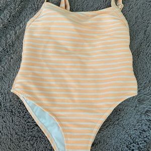 Yellow striped once piece swimsuit